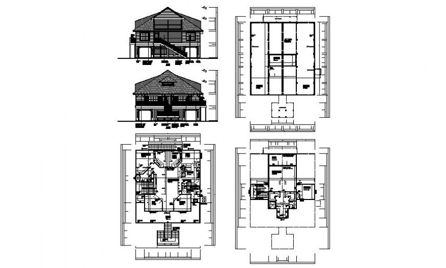 Residential housing bungalow detail plan and elevation autocad file