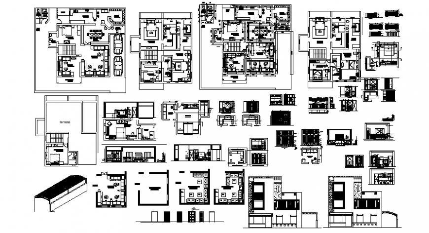 Residential housing bungalow drawings 2d view layout plan details in autocad file