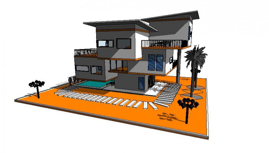 Residential housing bungalow drawings details 3d model sketch-up software file