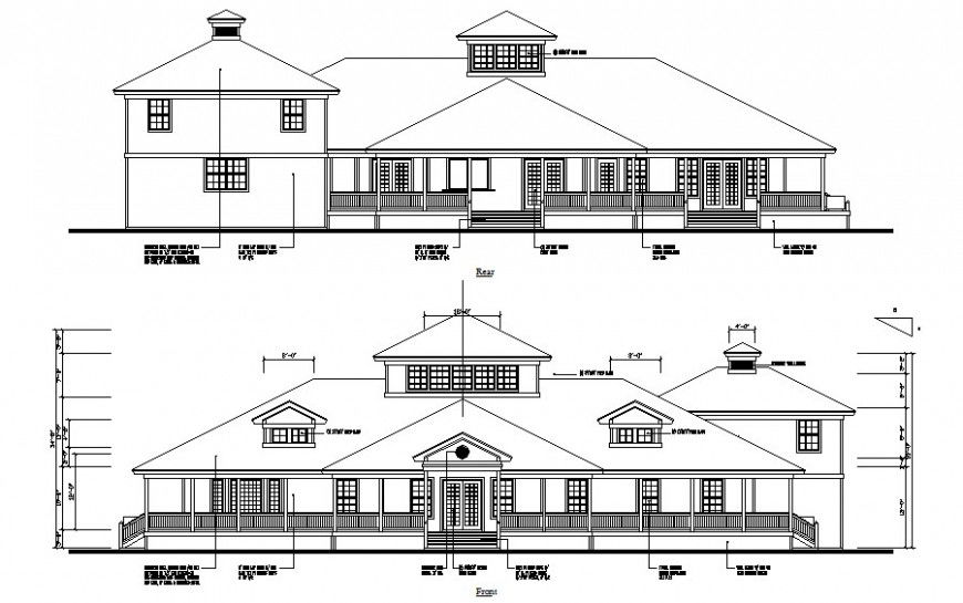 Residential housing bungalow drawings details elevation 2d view dwg file