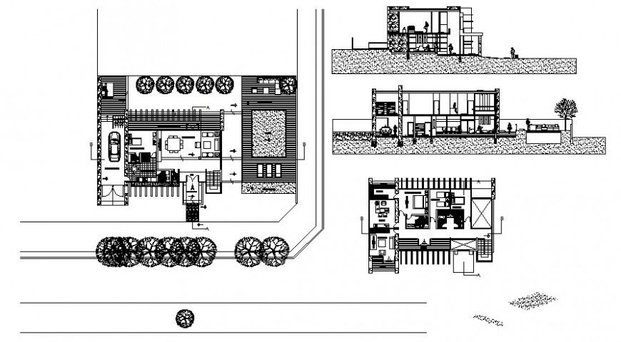 Residential housing bungalow drawings plan and section autocad file