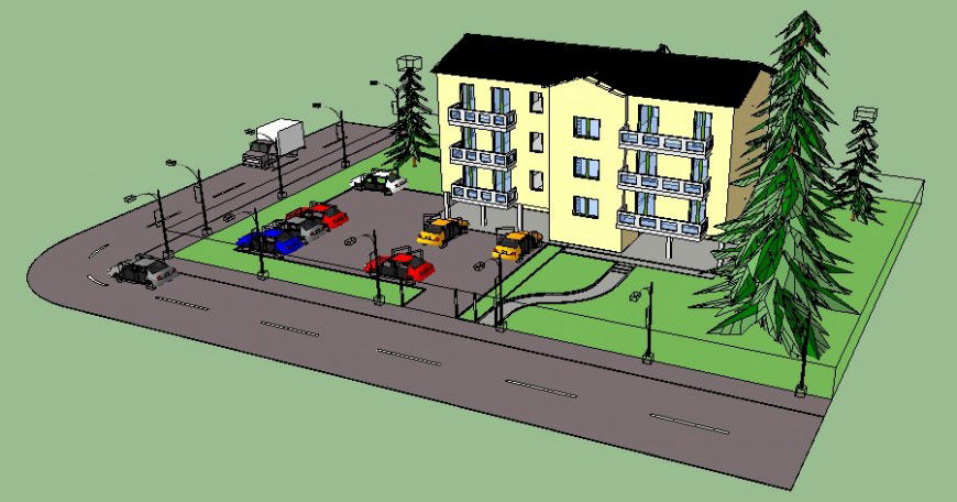 Residential housing flats 3d model sketch-up file