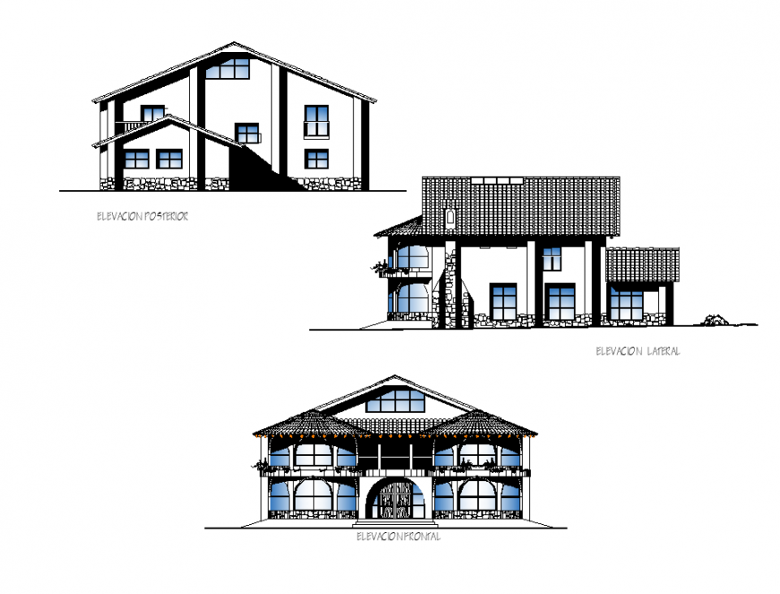 Residential housing structure detail elevation layout autocad file