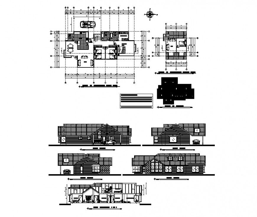Residential housing structure detail layout plan, elevation and section autocad file