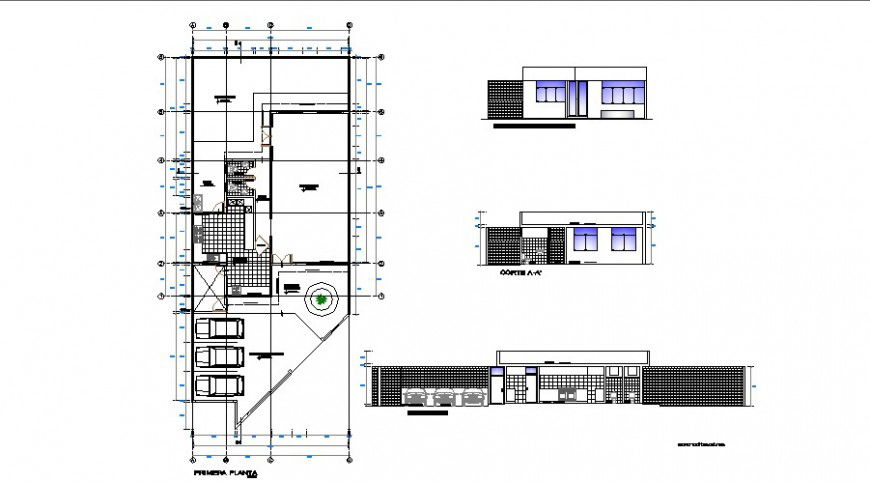 Residential housing structure details like plan, elevation and section in dwg format