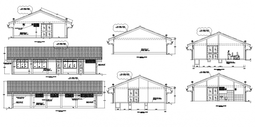 Residential housing structure elevation and section layout autocad file