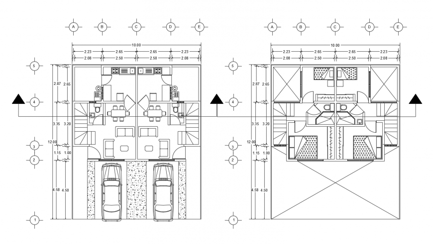 Residential housing units 2d view layout autocad file