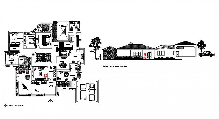 Residential housing units plan and elevation drawing in dwg format