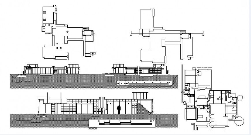 Residential luxuries house elevations, sections and floor plan drawing details dwg file