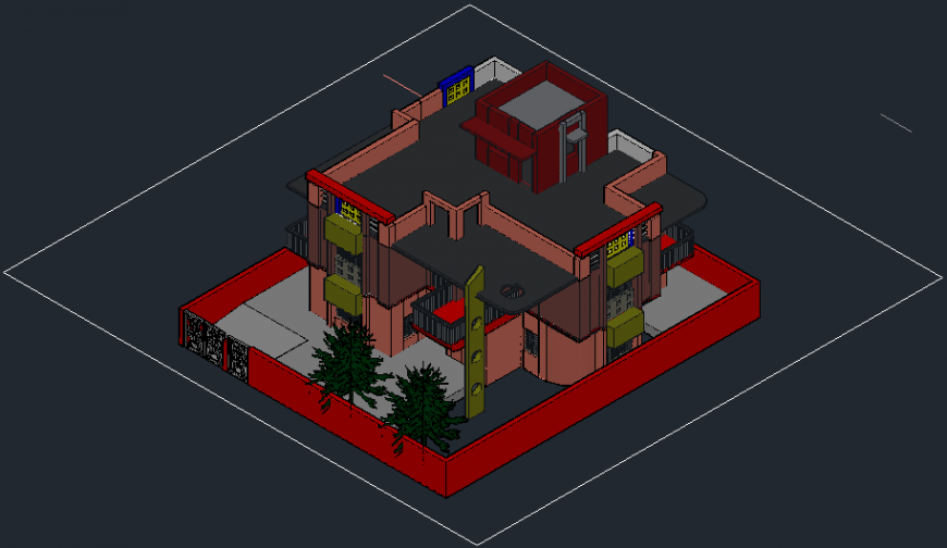 Residential modern bungalow 3d model cad drawing details dwg file