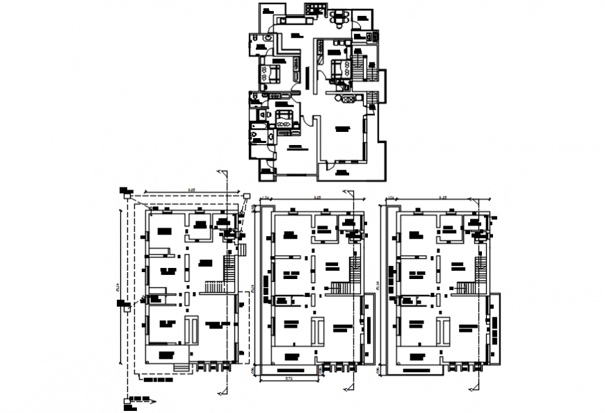 Residential multi-family building floor layout plan cad drawing details dwg file