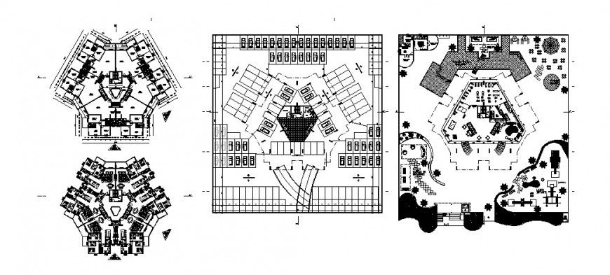 Residential multi-family building floors distribution plan cad drawing details dwg file