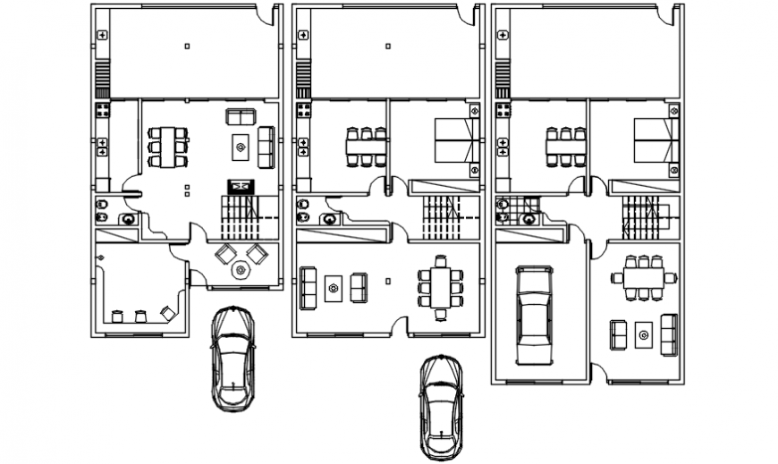Residential multiple houses plan with furniture cad drawing details dwg file