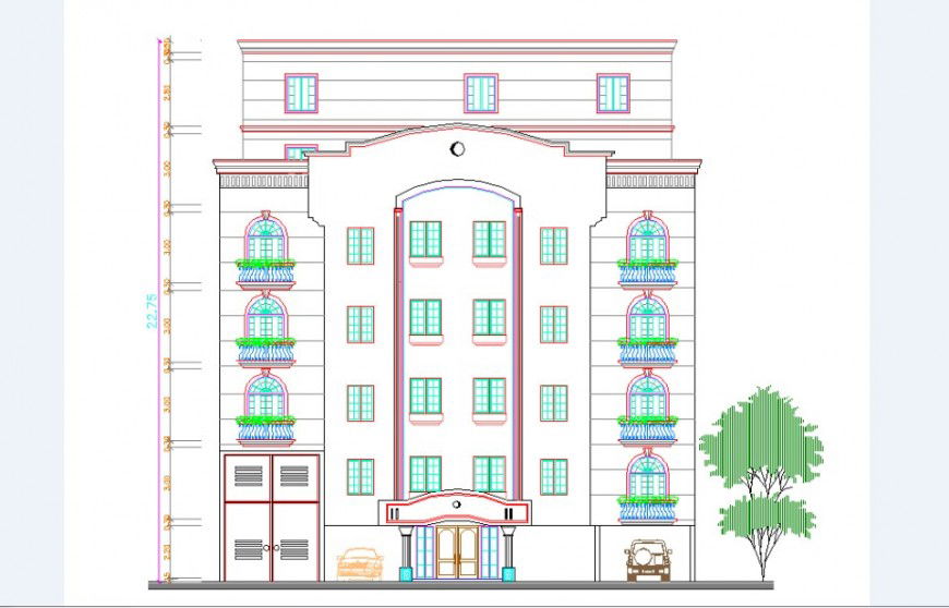Residential old apartment building front elevation drawing details dwg file