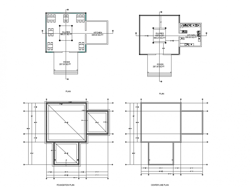 Residential plan with foundation plan in AutoCAD file