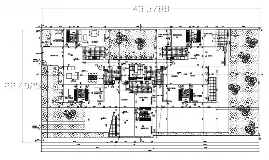 Residential three bedroom house distribution plan cad drawing details dwg file