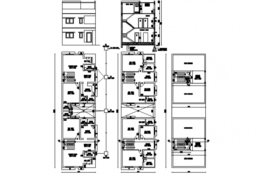 Residential three story house elevation, section and floor cad drawing details dwg file