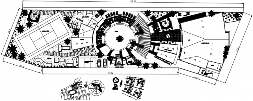 Residential tourism hotel distribution and landscaping structure details dwg file