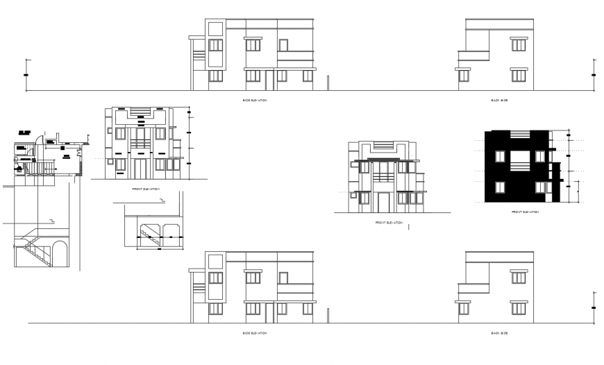 Residential two-level house elevation, section and auto-cad drawing details dwg file