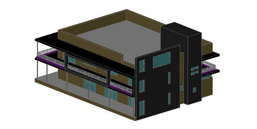 Residential two level 3d bungalow model cad drawing details dwg file