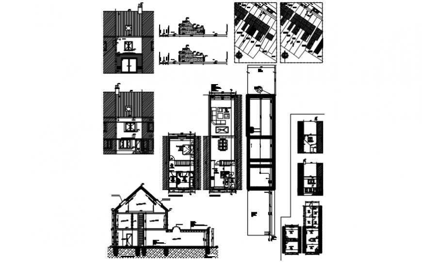 Residential two level house elevation, section and floor plan cad drawing details dwg file