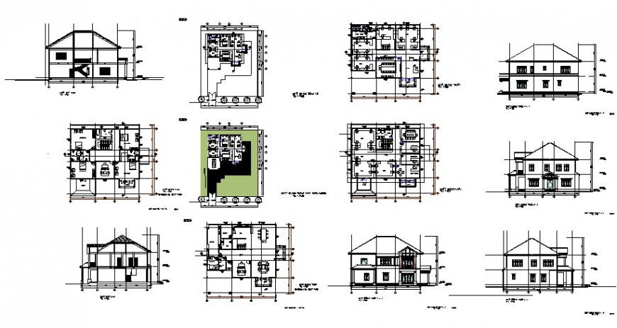 Residential two story bungalow drawings 2d view autocad file