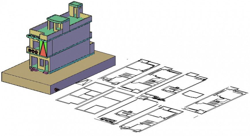 Residential two story house 3d model drawings autocad file