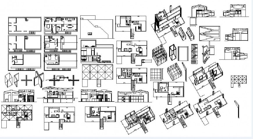 Residential two story house elevations, sections, floor plan and structure details dwg file