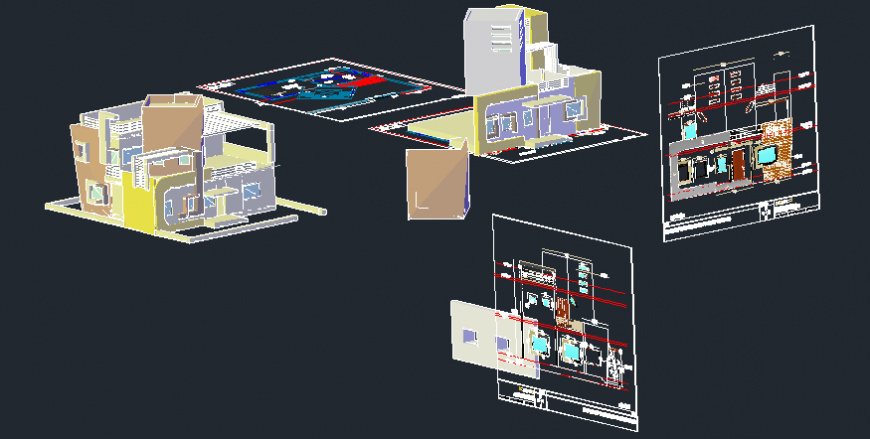 Residential villa 3d isometric elevation and plans and auto-cad drawing details dwg file