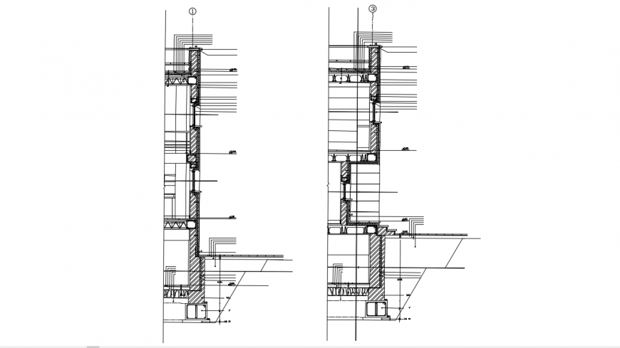 Residential villa both sided cut constructive section details dwg file