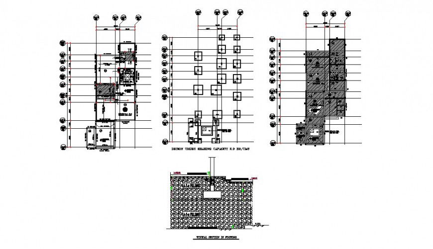 Residential villa foundation plan, wall section and structure drawing details dwg file