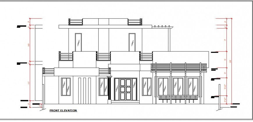 Residential villa front elevation cad drawing details dwg file