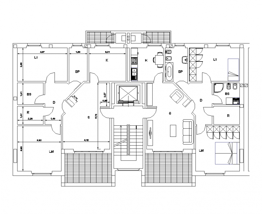 Resilience building plan with in line architecture design dwg file