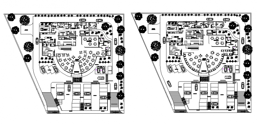 Resort and club plan drawing in dwg file.