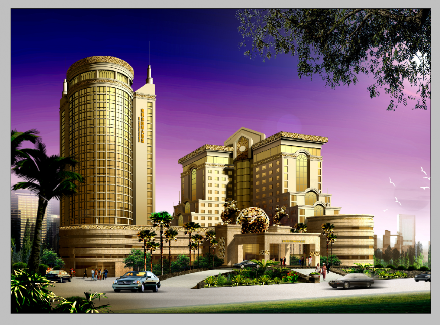Resort and hotel building detail 3d model layout Photoshop file