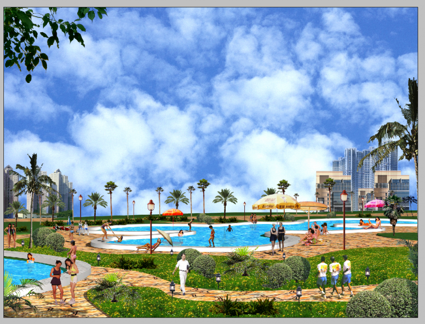 Resort building detail elevation Photoshop file