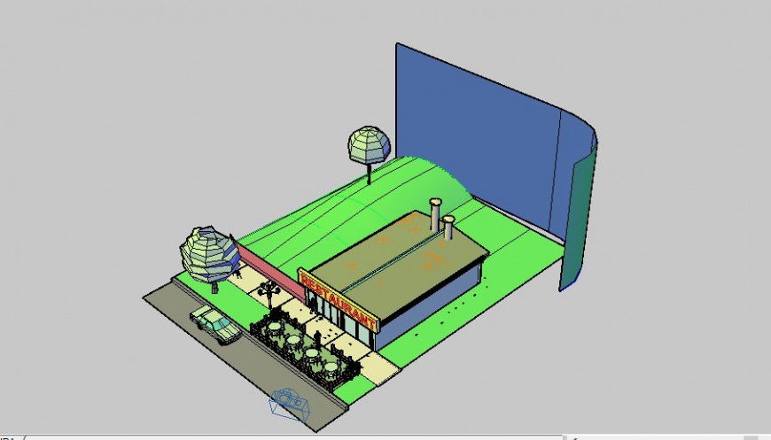 Restaurant 3d view in auto cad software