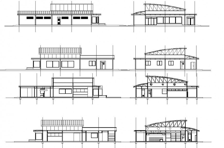 Restaurant all side elevation and section drawing in dwg file.