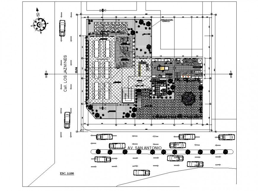 Restaurant and banquet site plan drawing in dwg file.