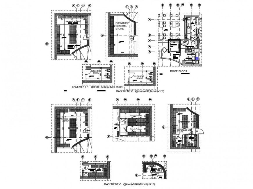 Restaurant building 2d view detail plan layout file in dwg format