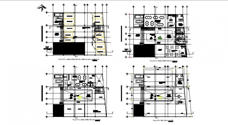 Restaurant building block detail 2d view layout file in autocad format
