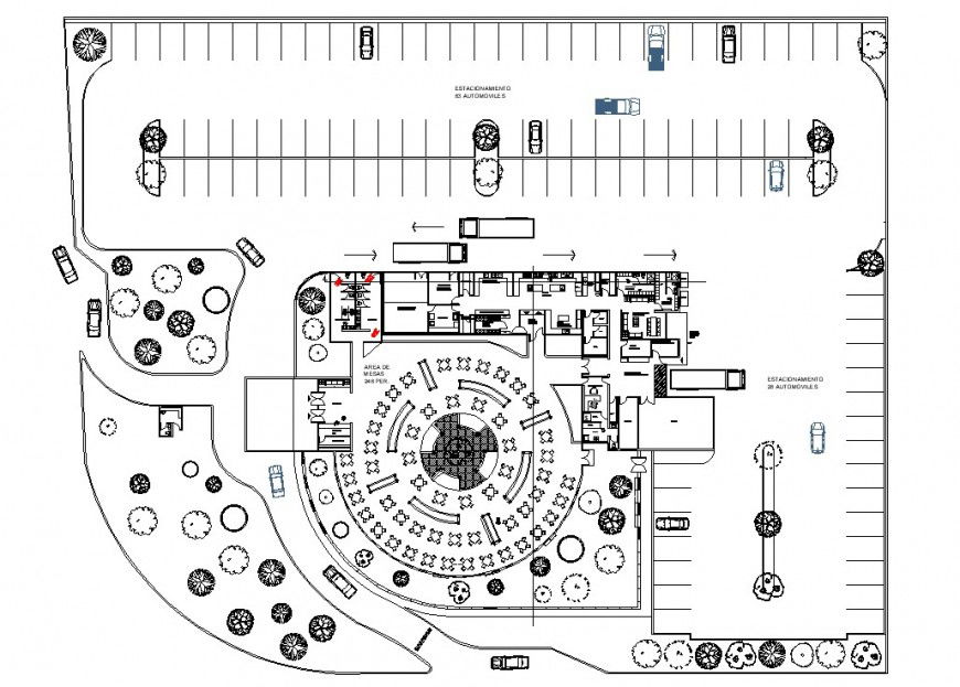 Restaurant building detail 2d view layout plan in autocad format