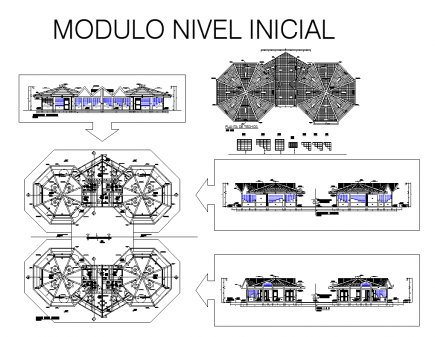 Restaurant building detail elevation and plan 2d view layout file