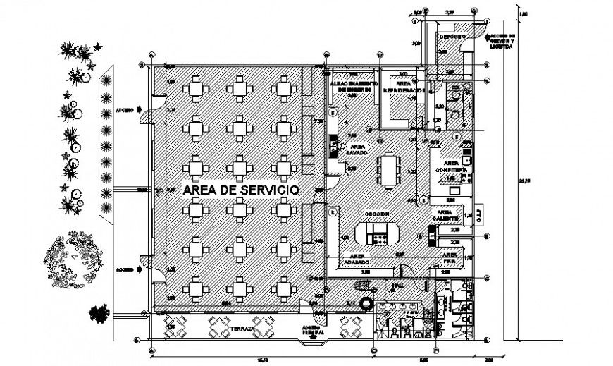 Restaurant building details floor plan drawing in autocad