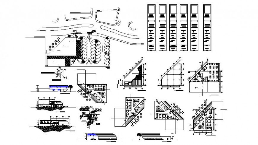 Restaurant building drawings 2d view details in autocad software