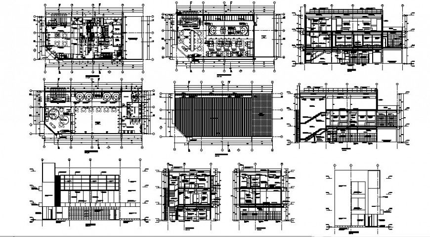 Restaurant building elevation and sectional units dwg file