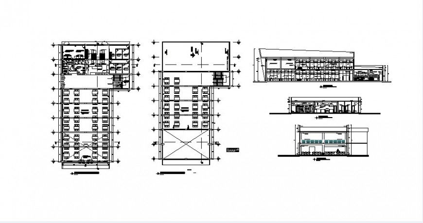 Restaurant building plan and section 2d view CAD structural block layout autocad file