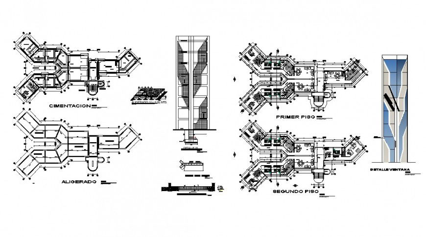 Restaurant building structure detail 2d view layout plan and elevation dwg file