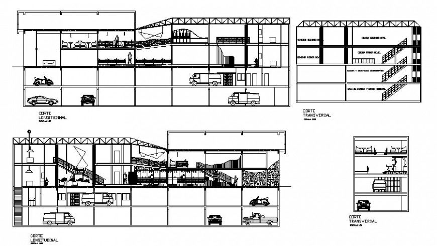 Restaurant building structure sectional detail 2d view layout dwg file