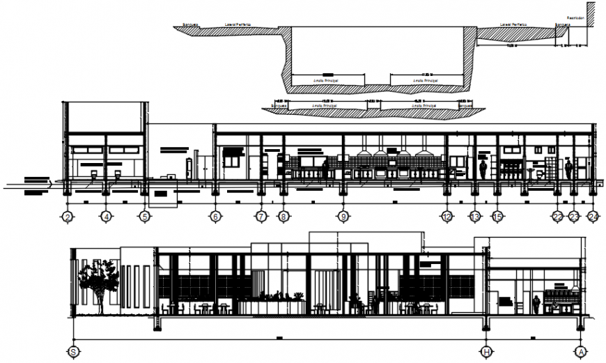 Restaurant different sectional view in AutoCAD file